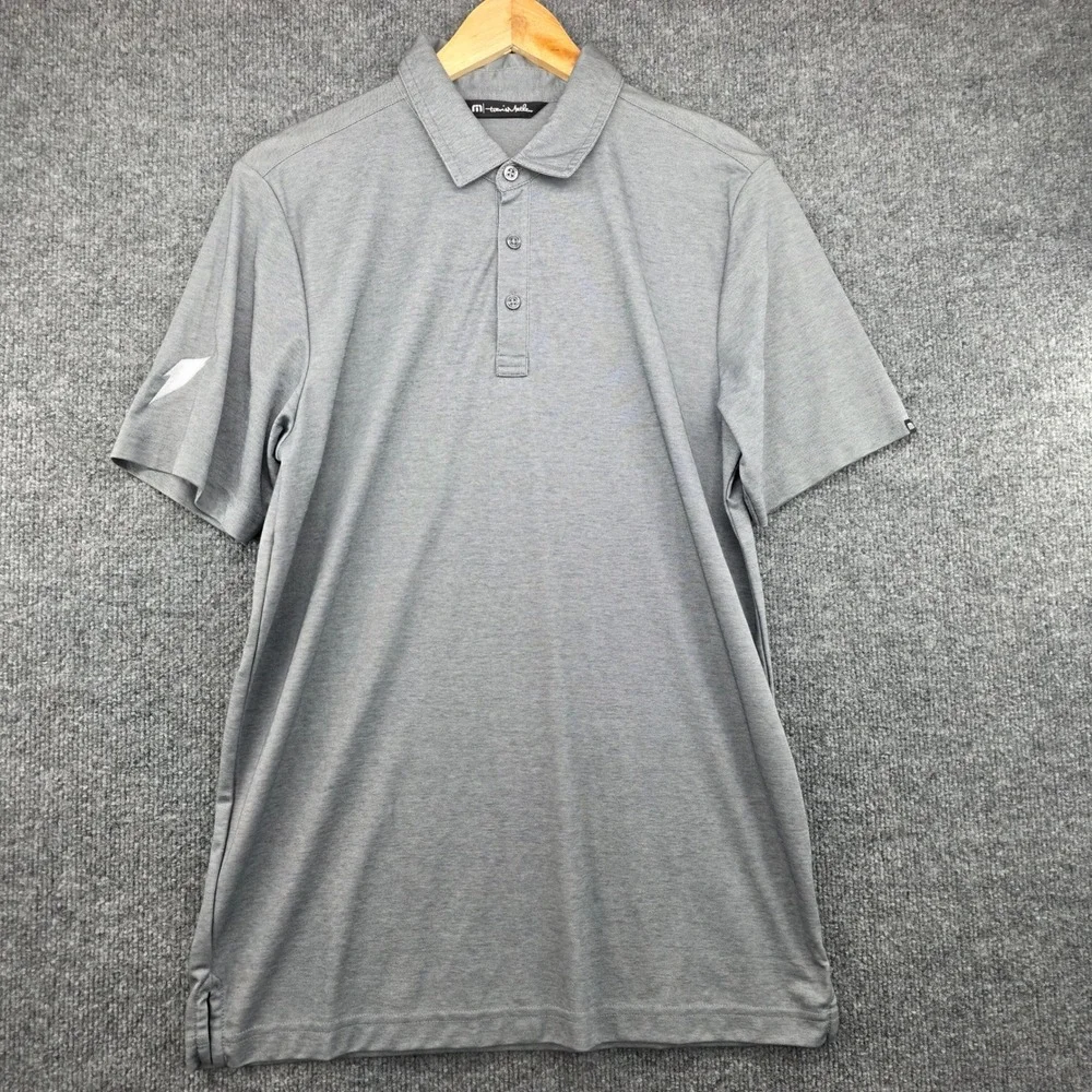 Travis Mathew Mens Pima Cotton Blend Polo Shirt Heather Grey Short Sleeve Size M